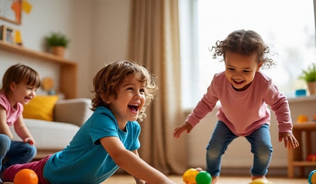 Joyful Caption for Kids Playing at Home